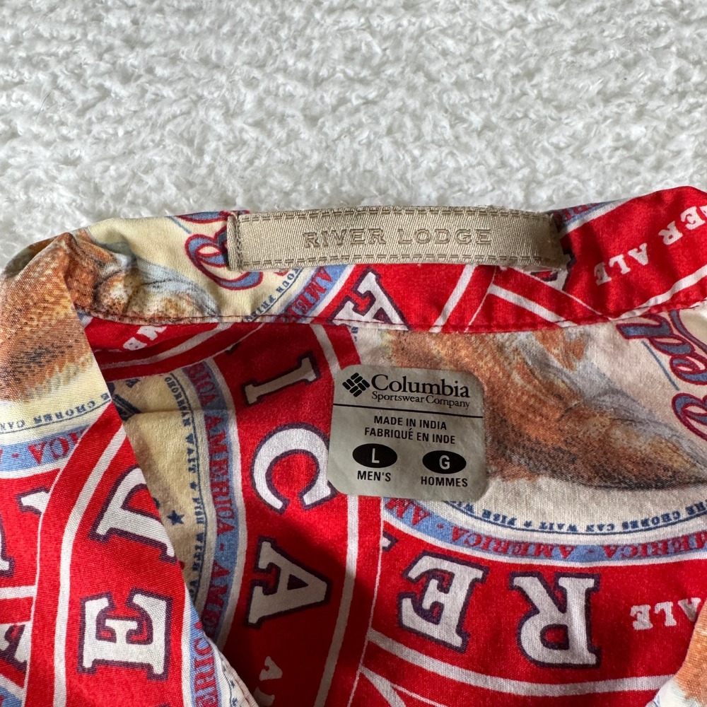 Mens Columbia River Lodge Button Up Red Drum Ale Fishing Shirt Size Large AOP - Picture 3 of 6